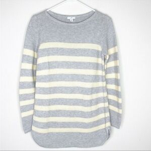 J. Jill Sweater TALL LONG Stripe Knit Thermal Crewneck Yellow Grey Cotton Tunic